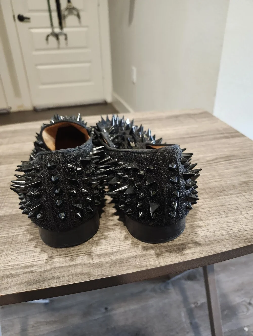 Men FERUCCI Black Spikes Slippers Loafers Flat With Black Crystal GZ Rivet Prom